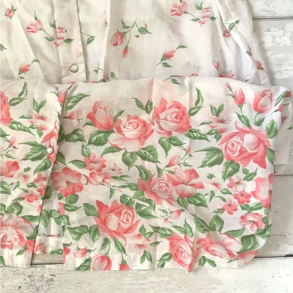 Women’s L/G Kimono Nightgown Sleep Dress Pajamas White Pink Flowers Print Large
